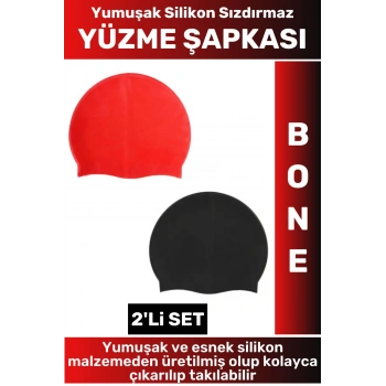 Özel Üretim Su Geçirmez Elastik Yumuşak Yüzücü Havuz Deniz Yüzme Şapkası Silikon Bone 2Li SET
