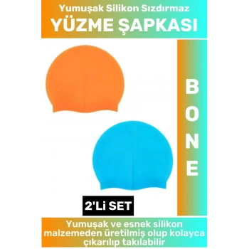 Özel Üretim Su Geçirmez Elastik Yumuşak Yüzücü Havuz Deniz Yüzme Şapkası Silikon Bone 2Li SET