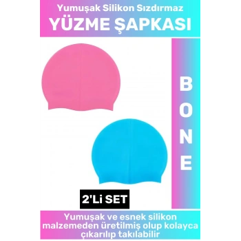 Özel Üretim Su Geçirmez Elastik Yumuşak Yüzücü Havuz Deniz Yüzme Şapkası Silikon Bone 2Li SET