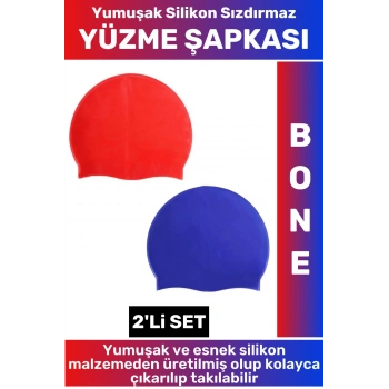 Özel Üretim Su Geçirmez Elastik Yumuşak Yüzücü Havuz Deniz Yüzme Şapkası Silikon Bone 2Li SET