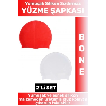 Özel Üretim Su Geçirmez Elastik Yumuşak Yüzücü Havuz Deniz Yüzme Şapkası Silikon Bone 2Li SET