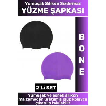 Özel Üretim Su Geçirmez Elastik Yumuşak Yüzücü Havuz Deniz Yüzme Şapkası Silikon Bone 2Li SET