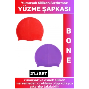 Özel Üretim Su Geçirmez Elastik Yumuşak Yüzücü Havuz Deniz Yüzme Şapkası Silikon Bone 2Li SET