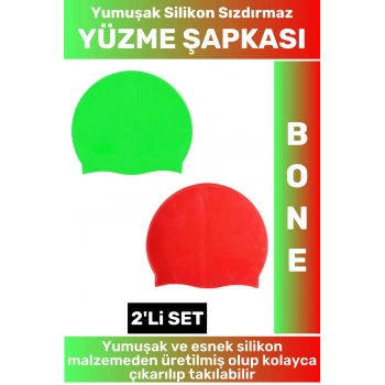 Özel Üretim Su Geçirmez Elastik Yumuşak Yüzücü Havuz Deniz Yüzme Şapkası Silikon Bone 2Li SET
