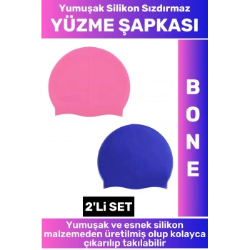 Özel Üretim Su Geçirmez Elastik Yumuşak Yüzücü Havuz Deniz Yüzme Şapkası Silikon Bone 2Li SET