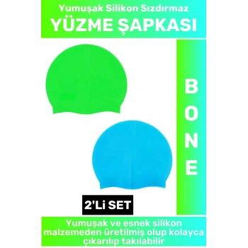 Özel Üretim Su Geçirmez Elastik Yumuşak Yüzücü Havuz Deniz Yüzme Şapkası Silikon Bone 2Li SET