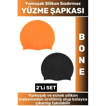 Özel Üretim Su Geçirmez Elastik Yumuşak Yüzücü Havuz Deniz Yüzme Şapkası Silikon Bone 2Li SET