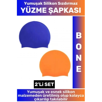 Özel Üretim Su Geçirmez Elastik Yumuşak Yüzücü Havuz Deniz Yüzme Şapkası Silikon Bone 2Li SET