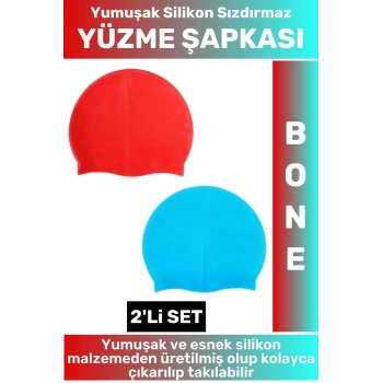 Özel Üretim Su Geçirmez Elastik Yumuşak Yüzücü Havuz Deniz Yüzme Şapkası Silikon Bone 2Li SET
