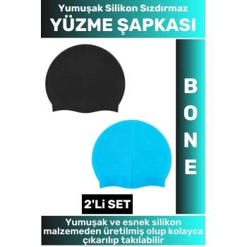 Özel Üretim Su Geçirmez Elastik Yumuşak Yüzücü Havuz Deniz Yüzme Şapkası Silikon Bone 2Li SET