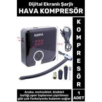 Premium Yüksek Basınçlı Motosiklet Bisiklet Top Lastik Şişirme Şarjlı Dijital Ekranlı Hava Kompresör