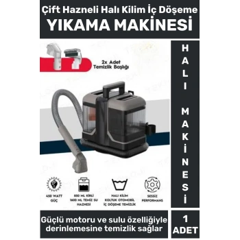 450 Watt Motor Halı Kilim Koltuk Oto Döşeme Yıkama Temiz Kirli Su Hazneli 2 Başlıklı Yıkama Makinesi