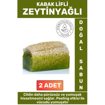 Özel Üretim Masaj Etkili Nemlendirici Kuruluk Giderici Doğal Kabak Lifli Zeytinyağı Sabunu 2 Adet