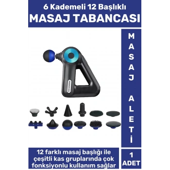 Premium 12 Başlık 6 Hız Ayarlı Kas Gevşetici Spor Gündelik Şarjlı Darbeli Titreşimli Masaj Tabancası