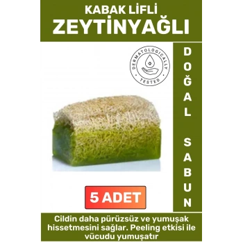 Özel Üretim Masaj Etkili Nemlendirici Kuruluk Giderici Doğal Kabak Lifli Zeytinyağı Sabunu 5 Adet