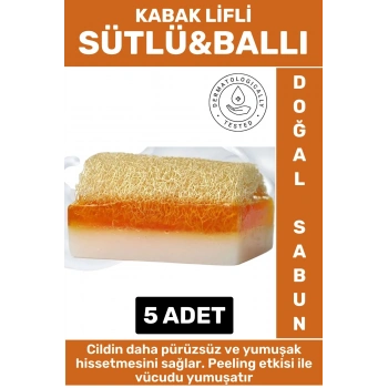 Özel Üretim Masaj Etkili Nemlendirici Kuruluk Giderici Doğal Kabak Lifli Sütlü Ballı Sabun 5 Adet