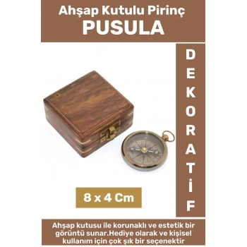 Premium Erkek Arkadaşa Sevgili Baba Özel Hediyelik Dekoratif Koleksiyon Ahşap Kutu Pirinç PUSULA