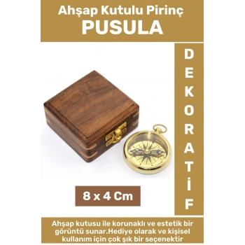 Premium Erkek Arkadaş Sevgili Baba Özel Hediyelik Dekoratif Koleksiyon Ahşap Kutulu Pirinç PUSULA