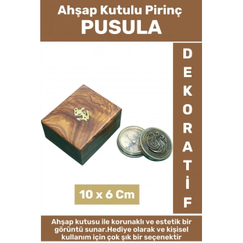Premium Erkek Arkadaş Sevgili Baba İçin Hediyelik Dekoratif Koleksiyon Ahşap Kutulu Pirinç PUSULA