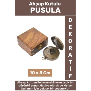 Premium Model Erkek Arkadaşa Sevgiliye Baba Özel Hediyelik Dekoratif Koleksiyon Ahşap Kutulu PUSULA