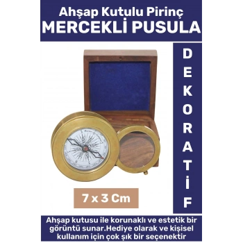 Premium Erkek Arkadaş Sevgili Özel Hediyelik Dekoratif Koleksiyon Ahşap Kutu Pirinç MERCEKLİ PUSULA