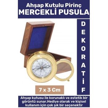 Özel Model Erkek Arkadaş Sevgili Hediyelik Dekoratif Koleksiyon Ahşap Kutulu Pirinç MERCEKLİ PUSULA