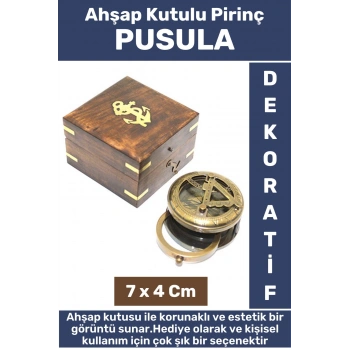 Premium Erkek Arkadaş Sevgili Hediyelik Koleksiyon Denizci Dekoratif Ahşap Kutulu Pirinç PUSULA