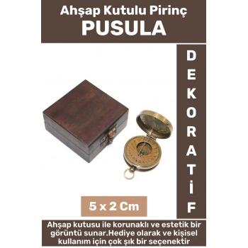 Premium Seri Erkek Arkadaş Sevgili Hediyelik Koleksiyon Dekoratif Ahşap Kutulu Pirinç PUSULA