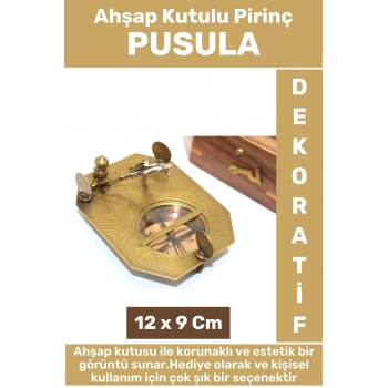 Premium Model Erkek Arkadaş Sevgili Hediyelik Koleksiyon Dekoratif Ahşap Kutulu Pirinç PUSULA