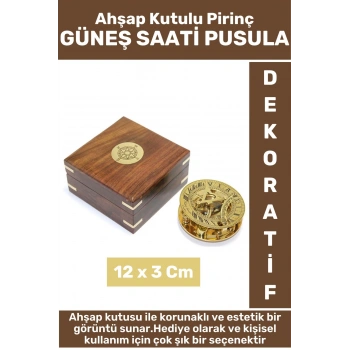 Özel Model Erkek Arkadaş Sevgili Hediyelik Koleksiyon Dekoratif Ahşap Kutu Pirinç GÜNEŞ SAATİ PUSULA
