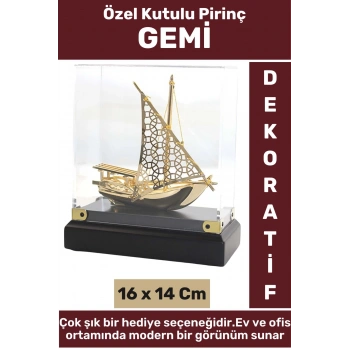 Premium Ev Ofis Dekoratif Koleksiyon Çok Şık Hediyelik Denizci Temalı Özel Kutulu Pirinç GEMİ