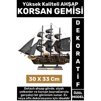 Yüksek Kaliteli Dekoratif Ev Ofis Hediyelik Denizci Koleksiyon Ahşap KORSAN GEMİSİ 30 x 33 Cm