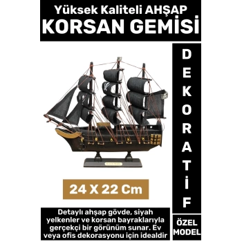 Yüksek Kaliteli Dekoratif Ev Ofis Hediyelik Denizci Koleksiyon Ahşap KORSAN GEMİSİ 24 x 22 Cm