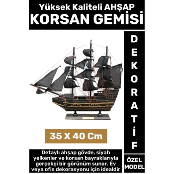 Yüksek Kaliteli Dekoratif Ev Ofis Hediyelik Denizci Koleksiyon Ahşap KORSAN GEMİSİ 35 x 40 Cm