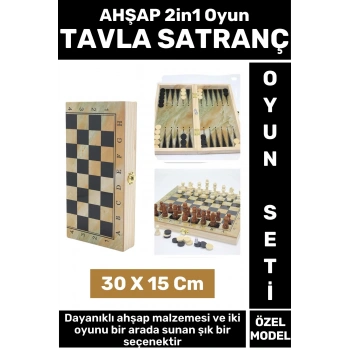 Premium Yüksek Kaliteli Arkadaş Oyun Hediyelik Çok Şık Ahşap Tavla Satranç 2in1 Oyun Seti 30 X 15 Cm