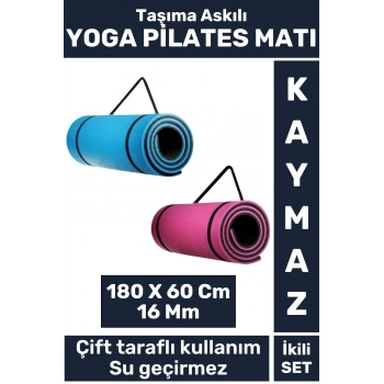 Premium Kompakt Taşıma Askılı Çift Taraflı Su Geçirmez Kamp Uyku Minder Yoga Pilates Matı 16 Mm 2li