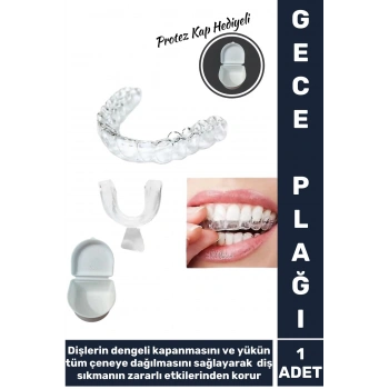 Premium Diş Çene Sıkma Gıcırdatma Bruksizm Önleme Gece Plağı Koruyucu Uyku Aparatı +Protez Kap