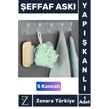 Premium Çok Fonksiyonlu Mutfak Banyo Askısı İz Bırakmaz Kendinden Yapışkanlı 5 Kancalı Askı Seti