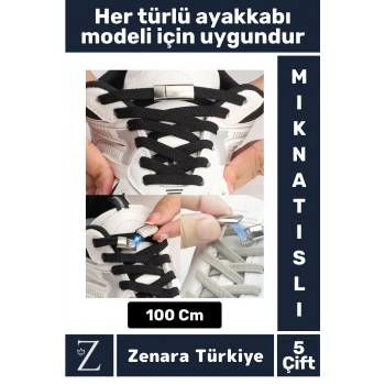 Premium Pratik Şık Klipsli Manyetik Mıknatıslı Lastikli Çocuk Ayakkabı Bağcığı 100 Cm 5 Çift