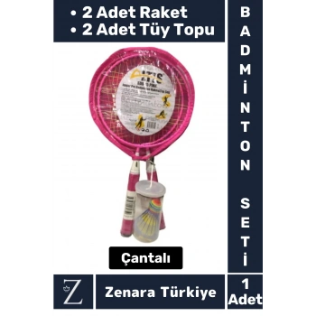 Premium Ergonomik Spor Etkinlik Fermuarlı Askılı Taşıma Çantalı 2 Raket 2 Tüy Topu Badminton Seti