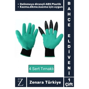 Premium Kauçuk Delinme Dirençli ABS Plastik 4 Sert Tırnaklı Toprak Kazma Dikme Kazıma Bahçe Eldiveni
