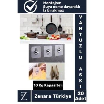 Premium Suya Neme Ekstra Dayanıklı Montajsız Banyo Mutfak Ultra Güçlü Vantuzlu Askı 20 Adet