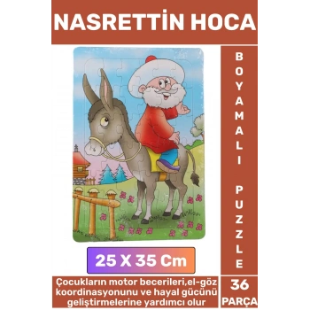 Premium Eğlenceli El-Göz Koordinasyonu Motor Becerisi 36 Parça Boyamalı Puzzle NASRETTİN HOCA