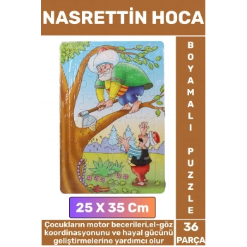 Premium Eğlenceli El Göz Koordinasyonu Motor Becerisi 36 Parça Boyamalı Puzzle NASRETTİN HOCA