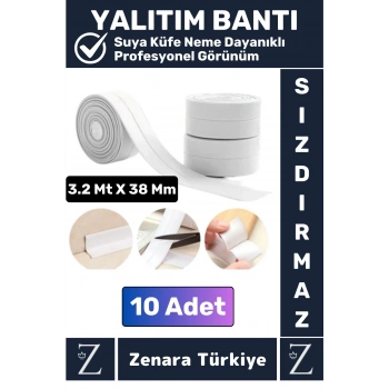 Premium Uzun Ömürlü Su Nem Küfe Dayanıklı Mutfak Lavabo Pencere Kenar Yalıtım Bandı 3.2 Mt X 10 Adet