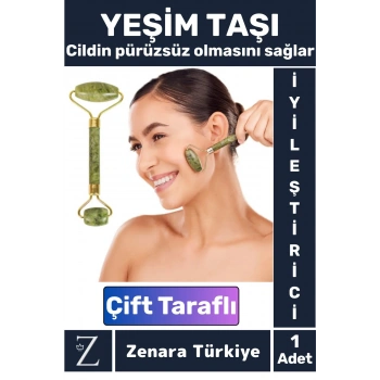 Premium Cilt Yenileyici Gençleştirici Çift Taraflı Şans Getiren YEŞİM TAŞI Jade Roller Yüz Masajı