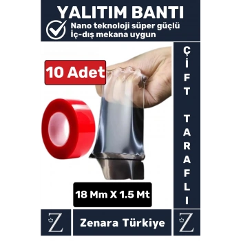 Premium Nano Teknoloji Güçlü Tamir Cam İç Dış Mekan Montaj Çift Taraflı Şeffaf Bant 1.5 Mt X 10 Adet