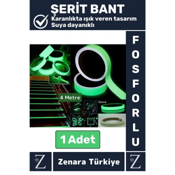 Premium Karanlıkta Işık Veren Yansıyan Suya Dayanıklı Ev Bahçe Merdiven Fosforlu Şerit Bant 4 Metre
