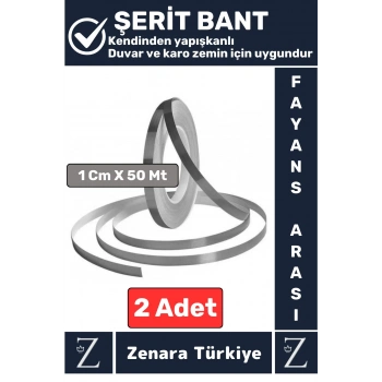 Premium Güçlü Kendinden Yapışkanlı Su Geçirmez Fayans Arası Şerit Derz Bant 1 Cm X 50 Metre 2 Adet