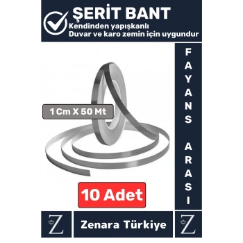 Premium Güçlü Kendinden Yapışkanlı Su Geçirmez Fayans Arası Şerit Derz Bant 1 Cm X 50 Metre 10 Adet